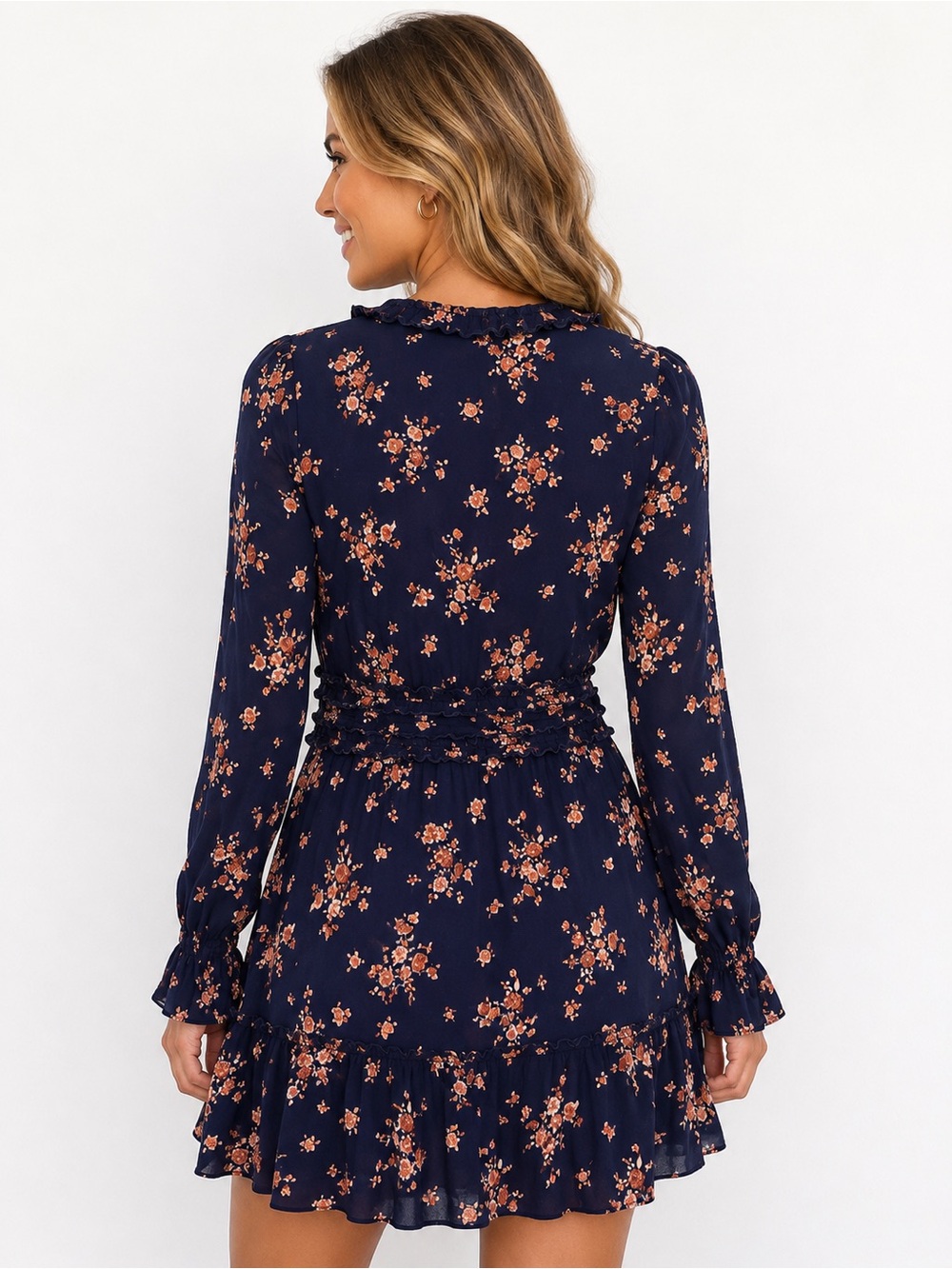 Altar’d State Navy Floral Ruffle Mini Dress NWT XS Boho Romantic - Picture 2 of 4